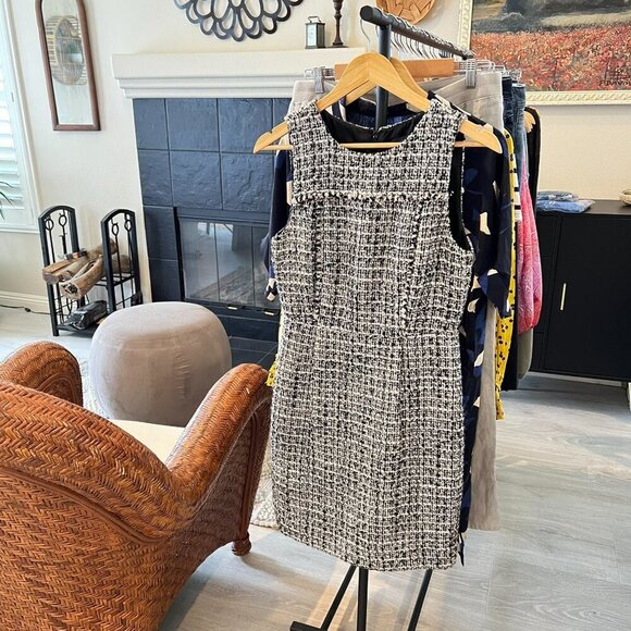 J Crew Dress Womens Size 6 Black & White Tweed Pleated Sheath Academia - Picture 16 of 16